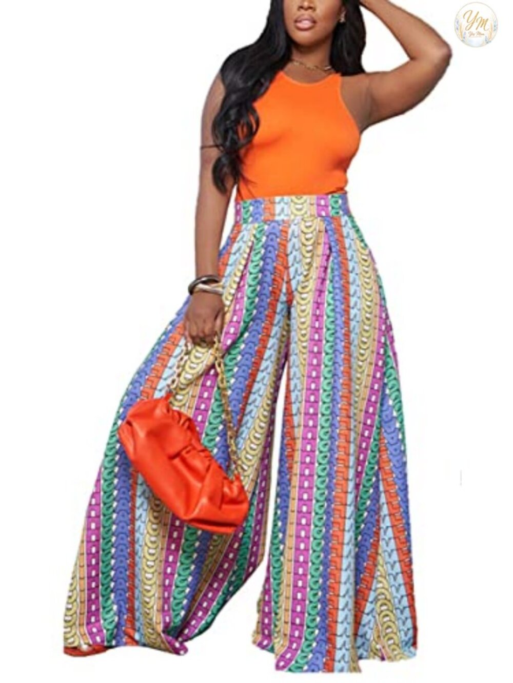 High Waist Wide Leg Palazzo Lounge Pants with Pockets & Tie Dye Print